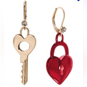 Betsey Johnson Heart Lock and key Earrings